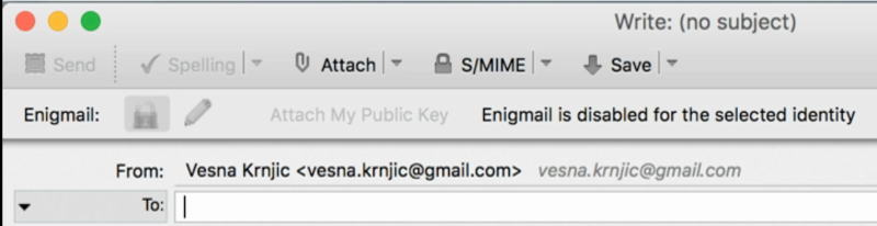 'Enigmail is disabled for the selected identity' message