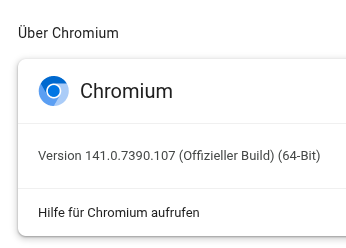 Screenshot of Chromium Browser version